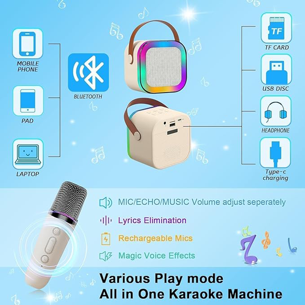 Rechargeable Karaoke Mic with Built-in Speaker & LED Lights – Wireless Bluetooth Microphone
