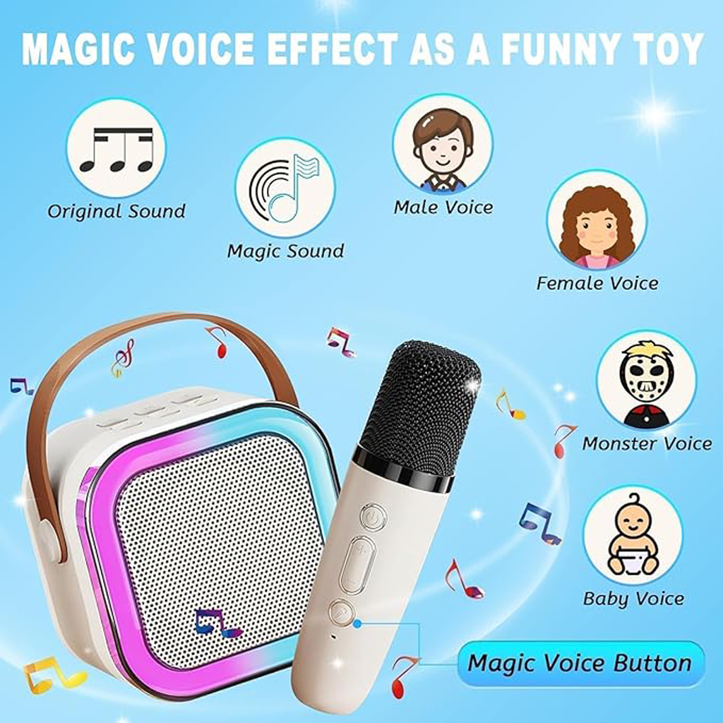 Rechargeable Karaoke Mic with Built-in Speaker & LED Lights – Wireless Bluetooth Microphone