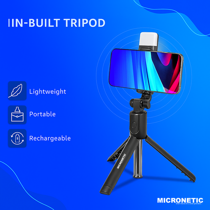 3-in-1 Selfie Stick Tripod – Extendable Aluminium Stand with Bluetooth Remote (Black)