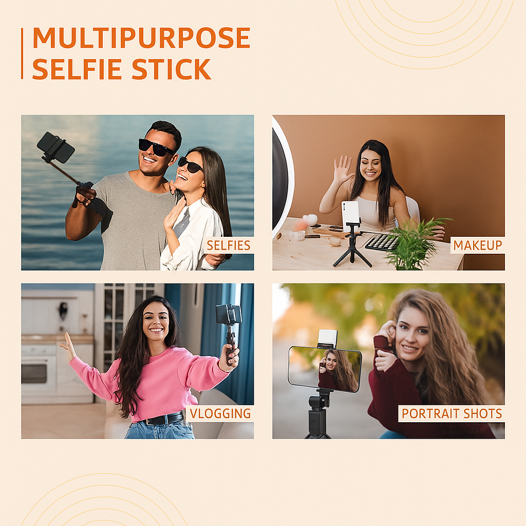 3-in-1 Selfie Stick Tripod – Extendable Aluminium Stand with Bluetooth Remote (Black)