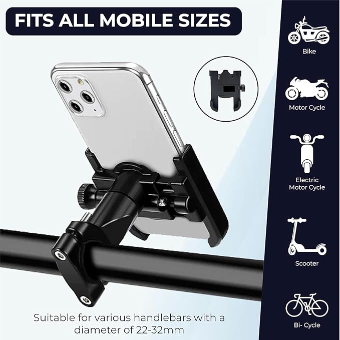 C1 360° Rotating Bike Mobile Holder – Universal Phone Mount Stand for Bicycle & Motorbike (Black)