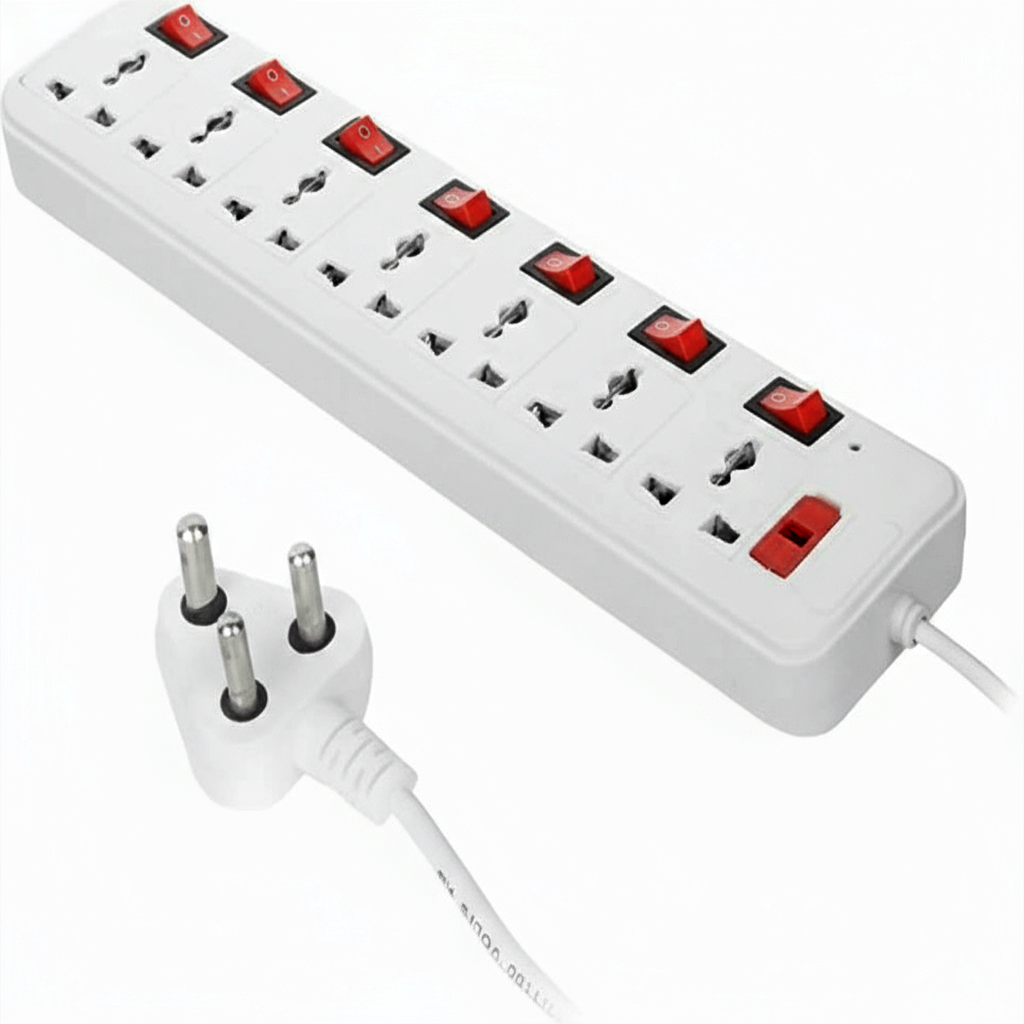 Micronetic Power Strip Extension Board – 7 Sockets with Individual Switch & 2.5m Cable (White)