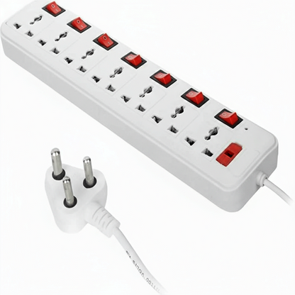 Micronetic Power Strip Extension Board – 7 Sockets with Individual Switch & 2.5m Cable (White)