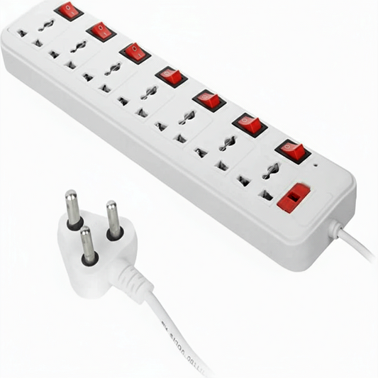 Micronetic Power Strip Extension Board – 7 Sockets with Individual Switch & 2.5m Cable (White)