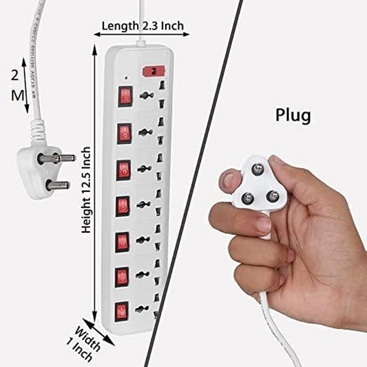Micronetic Power Strip Extension Board – 7 Sockets with Individual Switch & 2.5m Cable (White)