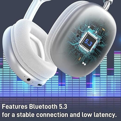 Premium P9 Bluetooth Headphones – Over-Ear, HiFi Sound, Long Battery, HD Voice Call, White/Silver