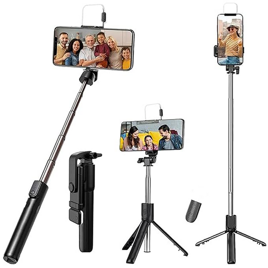 3-in-1 Selfie Stick Tripod – Extendable Aluminium Stand with Bluetooth Remote (Black)