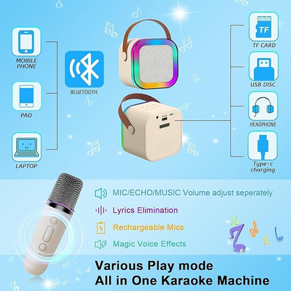 Rechargeable Karaoke Mic with Built-in Speaker & LED Lights – Wireless Bluetooth Microphone