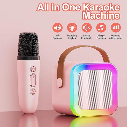 Rechargeable Karaoke Mic with Built-in Speaker & LED Lights – Wireless Bluetooth Microphone