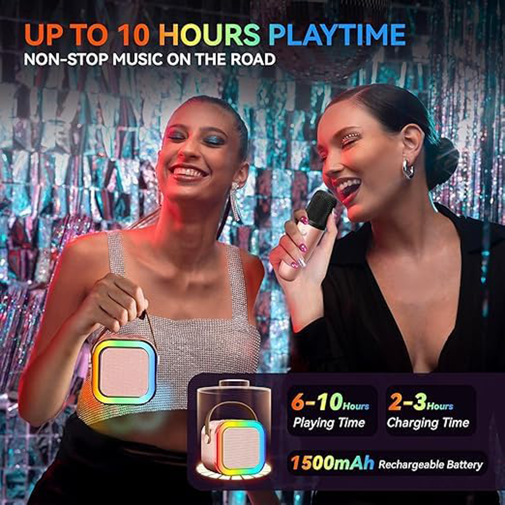 Rechargeable Karaoke Mic with Built-in Speaker & LED Lights – Wireless Bluetooth Microphone