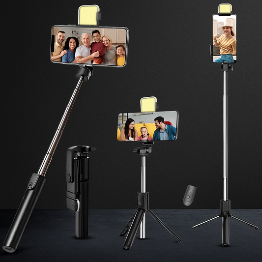 3-in-1 Selfie Stick Tripod – Extendable Aluminium Stand with Bluetooth Remote (Black)