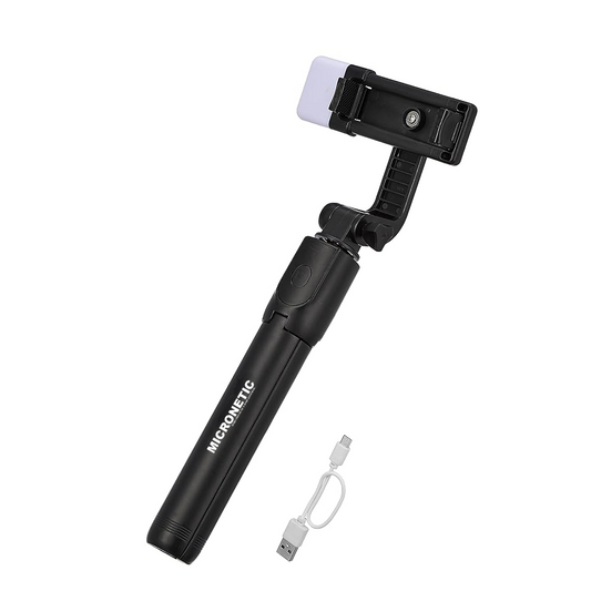 3-in-1 Selfie Stick with Tripod & Bluetooth Remote | Rechargeable LED Light (2 Brightness Levels) for Makeup, Vlogging, Selfies & Photoshoots