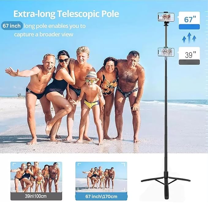 Micronetic Y17 67” Selfie Stick Tripod Stand – Stainless Steel, Bluetooth Remote for Photos & Vlogging