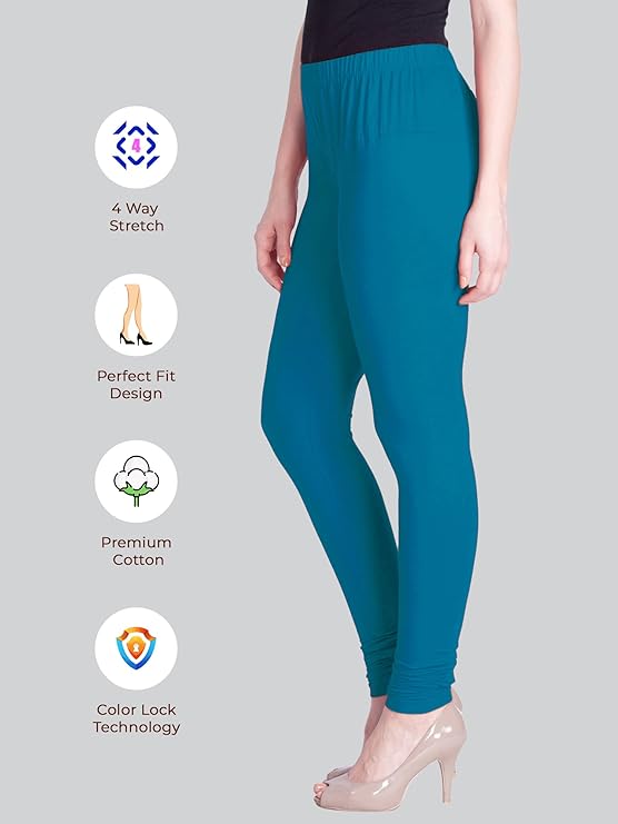 Women’s Cotton Leggings – Ultra-Soft, Slim Fit, Full Length (Aqua Blue)