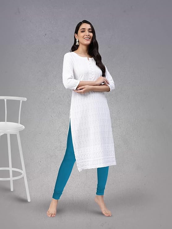 Women’s Cotton Leggings – Ultra-Soft, Slim Fit, Full Length (Aqua Blue)